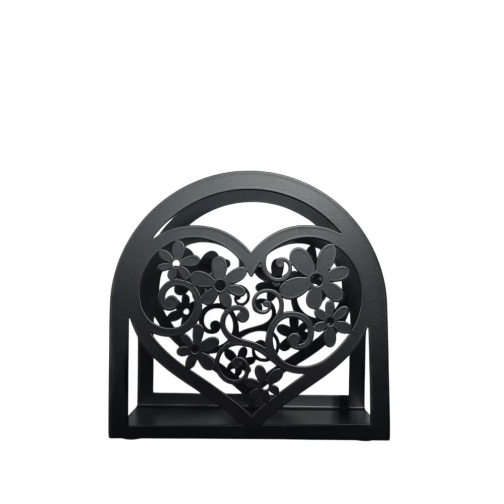 Unbranded Napkin Holder Unisex OS Black Heart Floral Metal Tabletop Decor